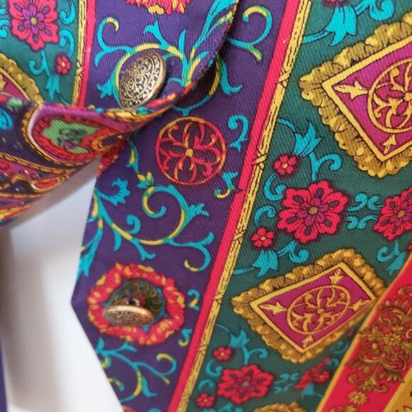 Vintage 80s Rayon Multicolored Vest Silky Back Large - Picture 5 of 8